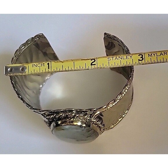 Natural Prehnite Statement Wide Cuff Bangle Bracelet Brass Tone - Picture 9 of 9